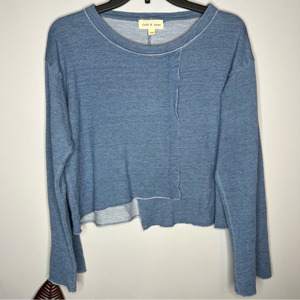 Cloth & Stone Chambray Raw Edge Rolled Hem Top